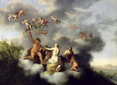 Ceres, Bacchus, Venus en Cupido door Cornelis van Poelenburgh or Poelenburch